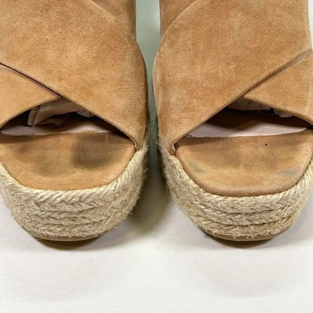 Zara Basic Suede Block Heel Open Toe Espadrille Sandals‎ Womens 40 (US 10) Tan